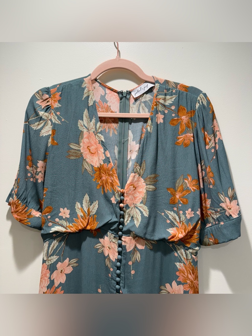 Petal & Pup Teal Floral Maxi Dress Retro Boho Cottagecore Size Large - Picture 4 of 12